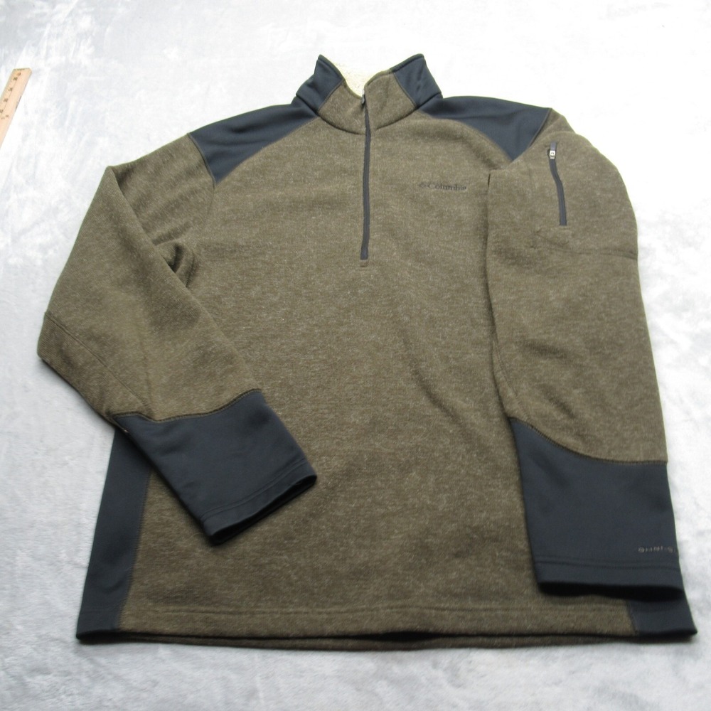 Columbia Jacket Men Medium Green Pullover Fleece 1/2 Zip Water Resistant Hiking